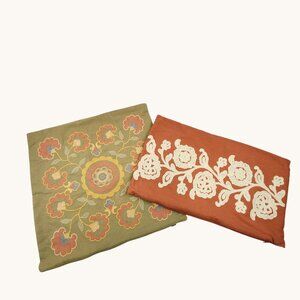 Harbor House Throw Pillow Cover Lot of 2 100% Cotton Embroidery Florals Heirloom